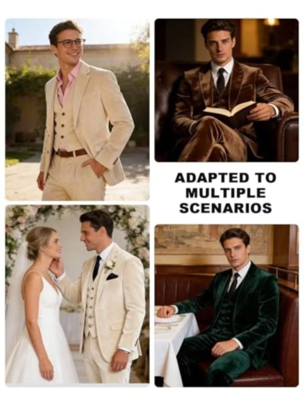 Retro Velvet Men's 3 Piece Suit Set Slim Fit Blazer Vest Pants Tuxedo Wedding